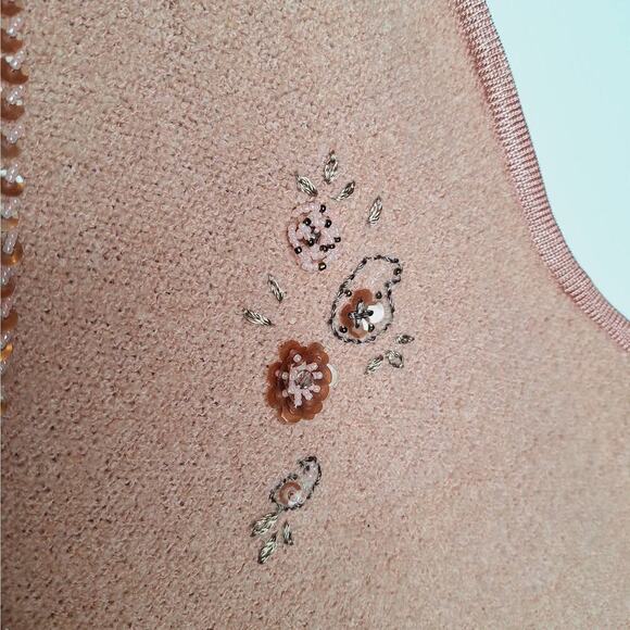 Vintage Koret Sweater Vest Medium Wool Blend Boxy Oversized Beaded Sequined Pink - Picture 5 of 8